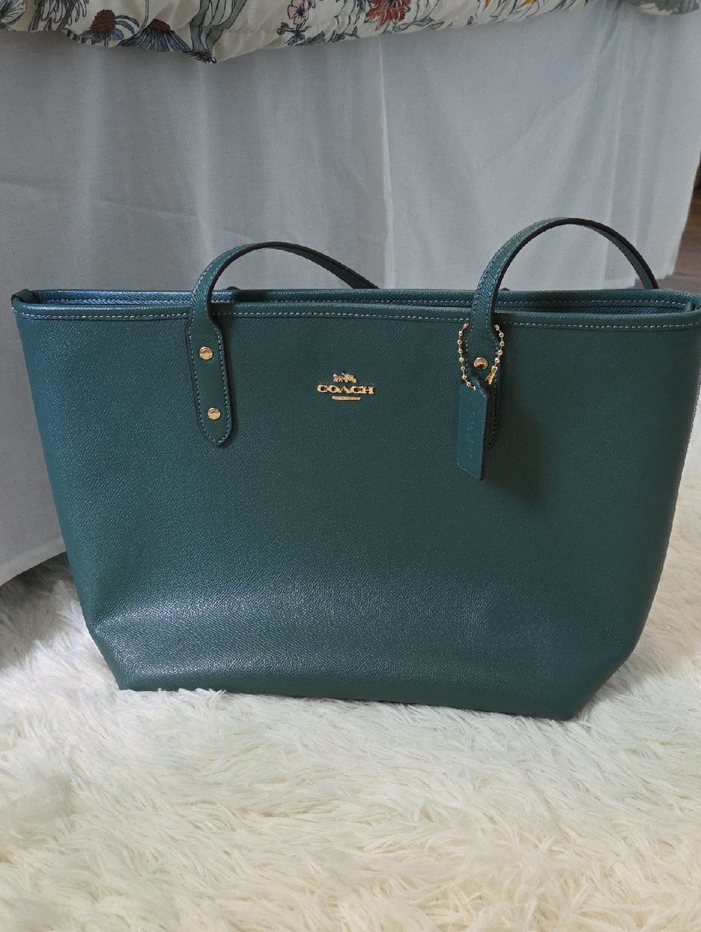 Coach Emerald Green Leather Tote with Gold Hardware